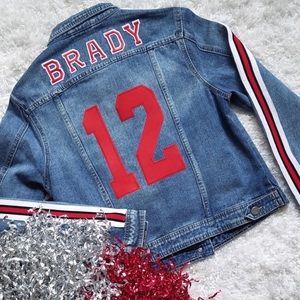 UpCycled Tampa Bay Bucs Football Game Day Tom Brady Athletic Stripe Deni…